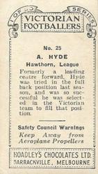 1934 Hoadley's Victorian Footballers #25 Bert Hyde Back